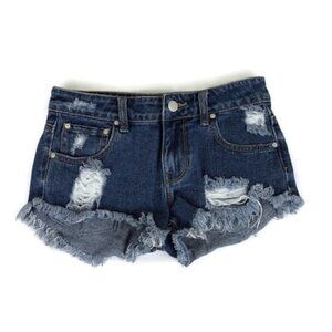P.S Erin Wasson Women's 24 Shorts Denim Cut-offs Distressed Knit Back Pocket